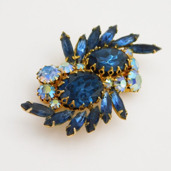 Vintage Blue Rhinestone Brooch, Rhinestone Statem… - image 6