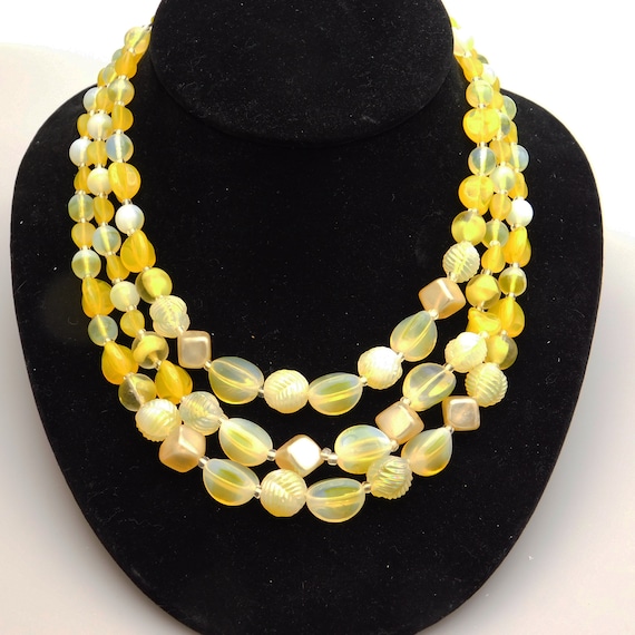 Yellow Glass Bead Necklace, Mid-Century Multistra… - image 3