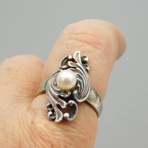 Long Sterling Pearl Ring, Statement Ring - image 6