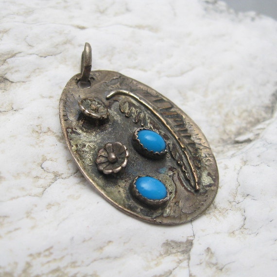 Sterling Turquoise Pendant Native American Primiti