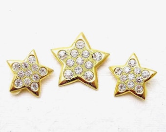 Vintage Rhinestone Star Brooch Earrings Set
