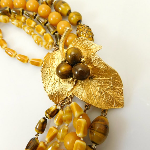 Multi-Strand Bead Necklace, Vintage Leaf Pendant,… - image 4