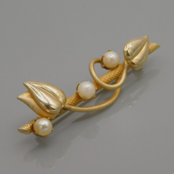 Vintage Leaf Brooch, Pearl Bar Brooch, Vintage Je… - image 4