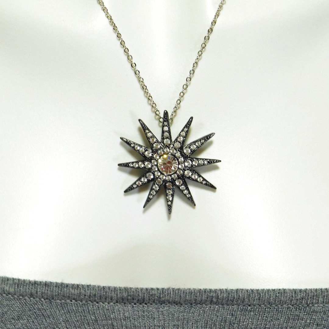 Vintage Kenneth J Lane Gunmetal Rhinestone Star Necklace - Etsy