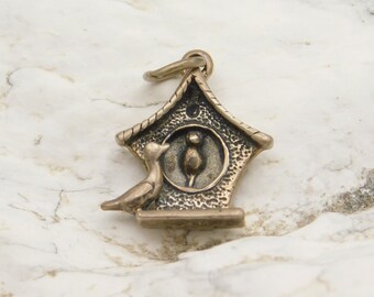 Vintage Sterling Charm, Birdhouse with Birds Charm, Vintage Pendant