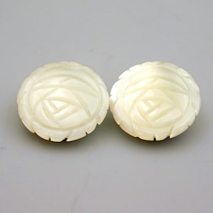 Carved Mother of Pearl Button Earrings, Flower Earrings