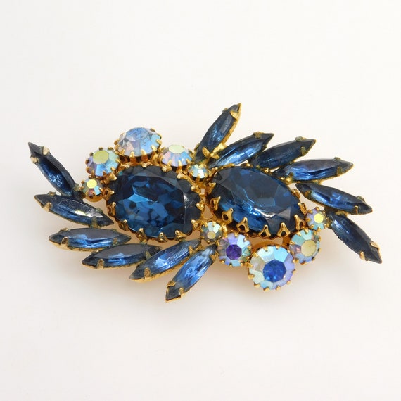 Vintage Blue Rhinestone Brooch, Rhinestone Statem… - image 7