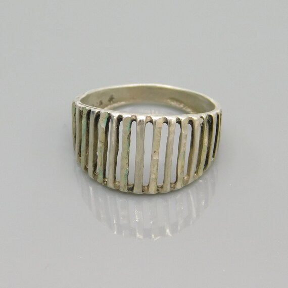 Vintage Wide Sterling Band, Striped Sterling Band… - image 2