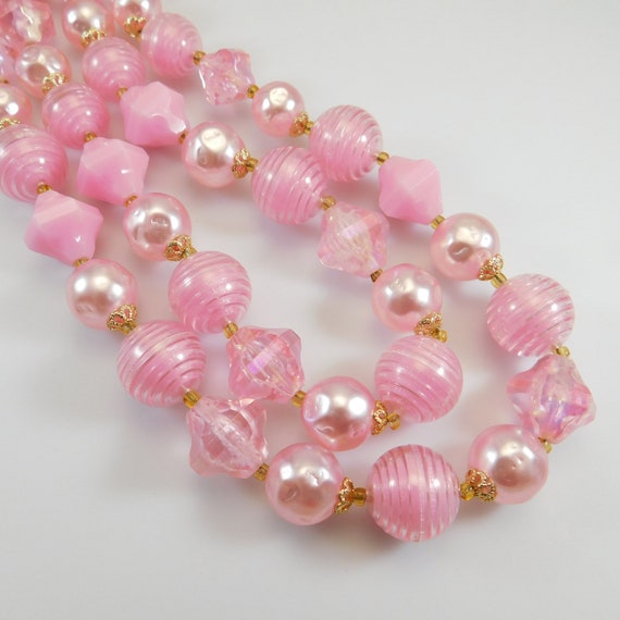 Vintage Bead Necklace, Pink Bead Necklace, Mid-Ce… - image 5