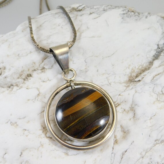 Long Sterling Necklace, Sterling Agate Pendant, V… - image 4