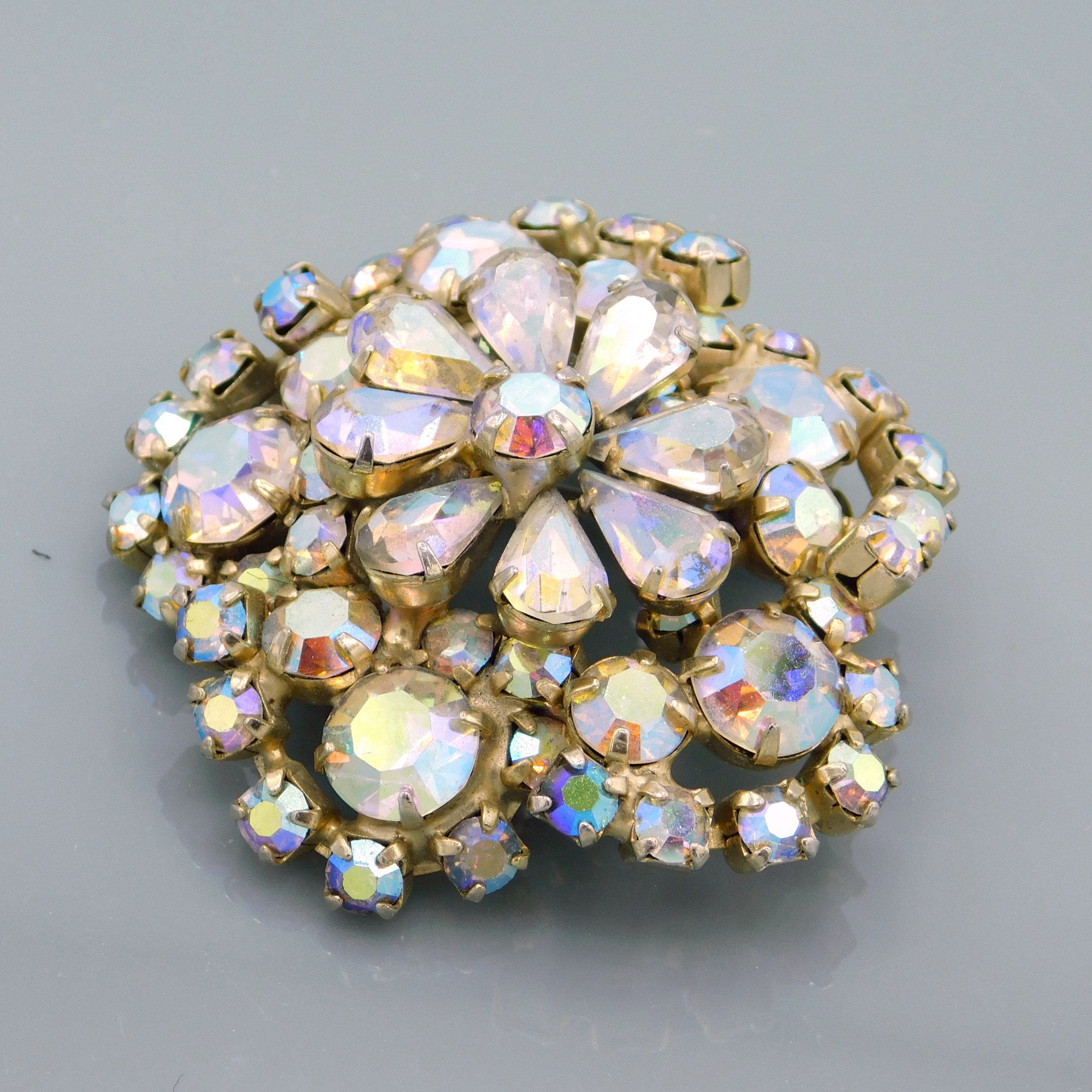 Einzigartige Strass Brosche, Blumenbrosche, Vintage Brosche, Vintage  Schmuck, Strass Schmuck, 60er Jahre Strass Brosche, Strass Schmuck