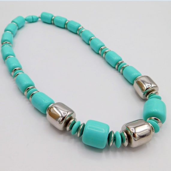 Turquoise Blue Bead Necklace, Vintage Bead Necklac