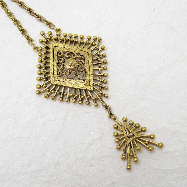 Vintage Hollycraft Necklace, Long Pendant, Vintage Atomic Jewelry, Hollycraft Jewelry, Costume Jewelry