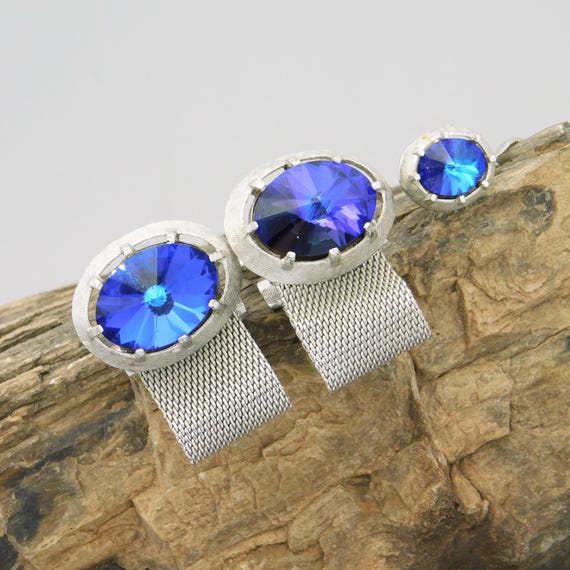 Vintage Sixties Dante Cobalt Blue Cufflink Tie Tac Set