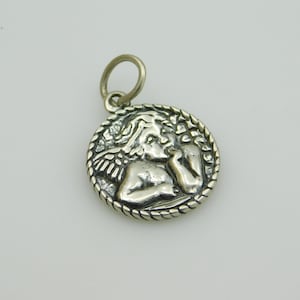 Vintage Sterling Thinking Cupid Pendant, Charm