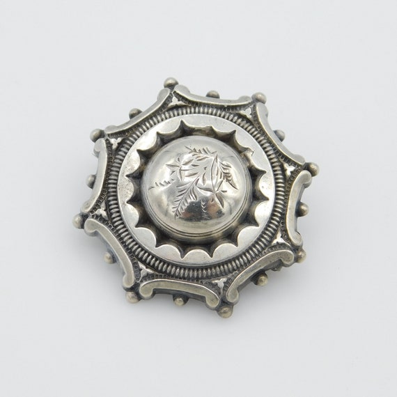 Antique Sterling Mourning Brooch, Victorian Sterli