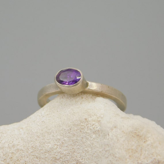 Vintage Sterling Amethyst Ring, Sterling Stacking… - image 1