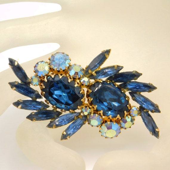 Vintage Blue Rhinestone Brooch, Rhinestone Statem… - image 8