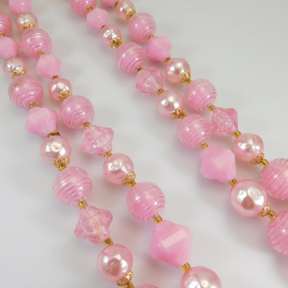 Vintage Bead Necklace, Pink Bead Necklace, Mid-Ce… - image 3