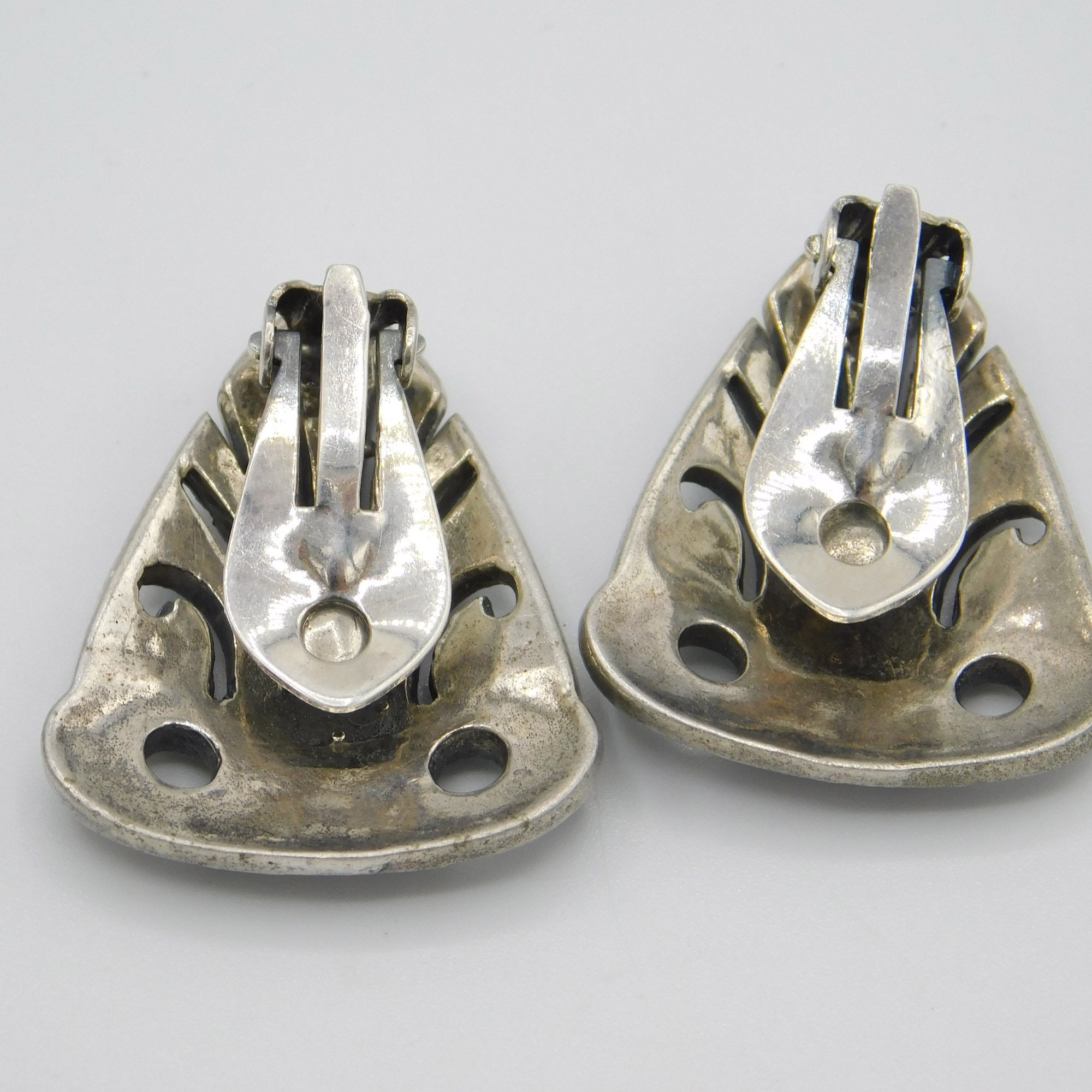 Boucles D'oreilles Art Déco En Argent Sterling 925 Et Nacre/marcassite - Vintage, Occasion