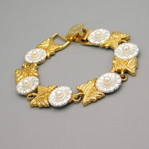 Two Tone Pearl Bracelet, Floral Bracelet, Gold and Silver