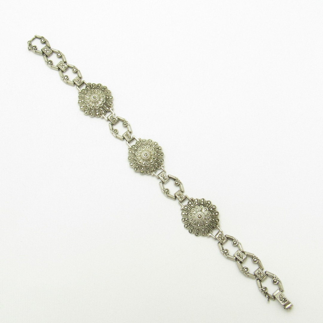 Bracelet Ancien Art Déco En Marcassite - Bijou Vintage Argenté - Occasion à Nettoyer