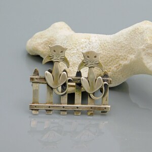 Vintage Sterling Cat Brooch, Beau Sterling Cats on a Fence, Beau Sterling Cat Brooch