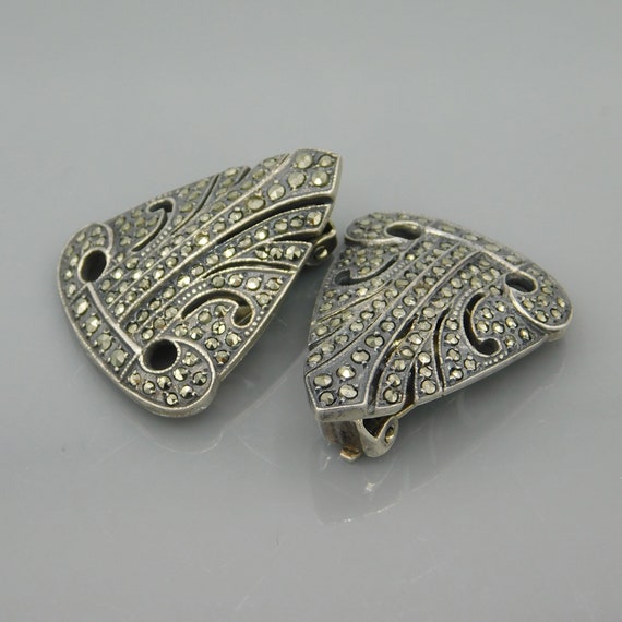 Sterling Deco Marcasite Earrings, Art Deco Earrin… - image 4