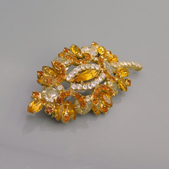 Vintage Rhinestone Leaf Brooch, Rhinestone Jewelr… - image 4