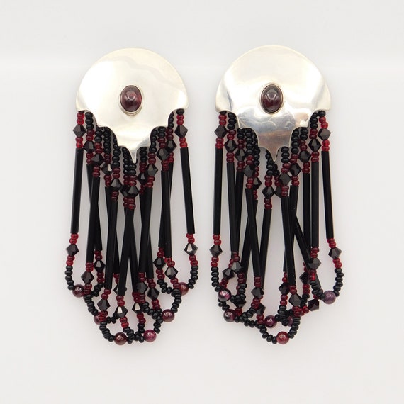 Vintage Long Sterling Red Beaded Earrings, Unique… - image 7