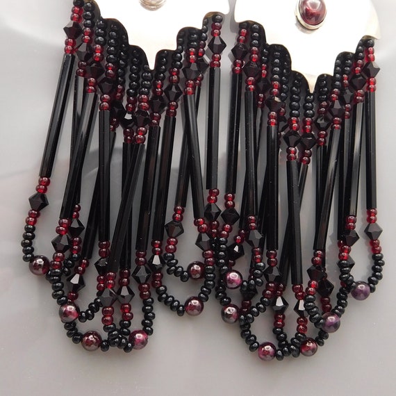 Vintage Long Sterling Red Beaded Earrings, Unique… - image 5