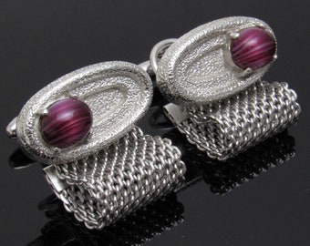 Vintage Mesh Wraparound Cufflinks, Purple Cuff Links, Art Glass Cufflinks, Unisex Cufflinks, Vintage Cufflinks, Vintage Accessories