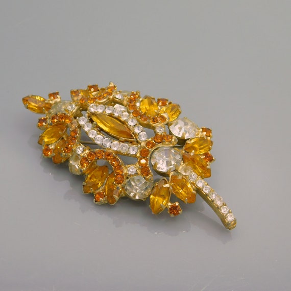 Vintage Rhinestone Leaf Brooch, Rhinestone Jewelr… - image 6