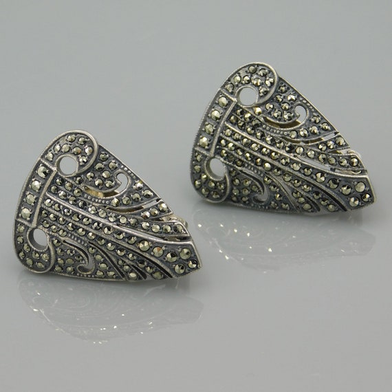 Sterling Deco Marcasite Earrings, Art Deco Earrin… - image 1