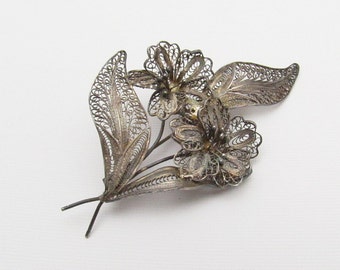 Gorgeous BEAU STERLING Flower Signed Vintage Brooch. For