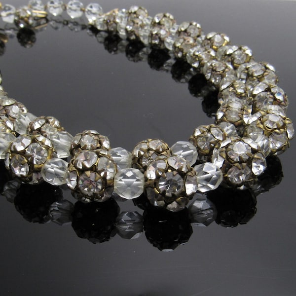Rhinestone Necklace Vintage Double Strand Crystal Choker