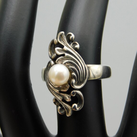 Long Sterling Pearl Ring, Statement Ring - image 2