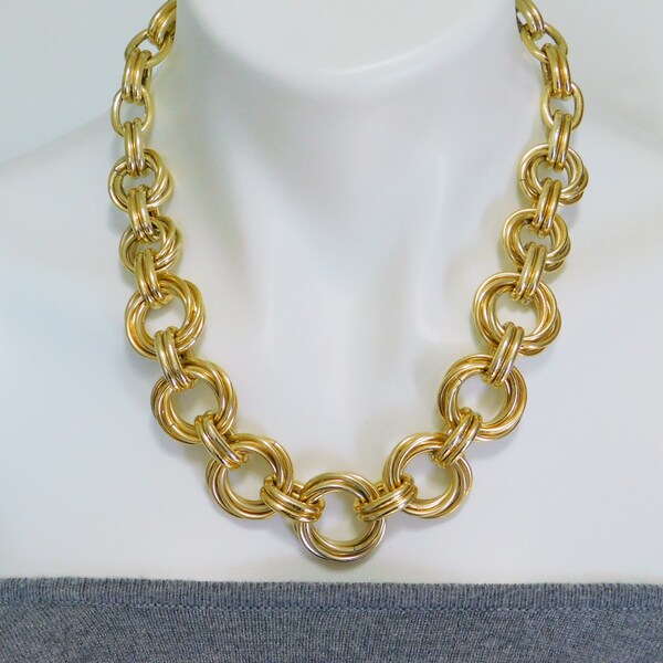 Chunky Trifari Chain Necklace, Made in France for Trifari, Triple Link Chain, Vintage Trifari Jewelry
