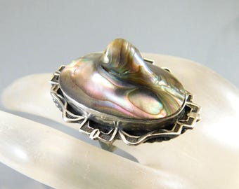 Unusual Oversized Antique Victorian Sterling Ring, Blister Pearl