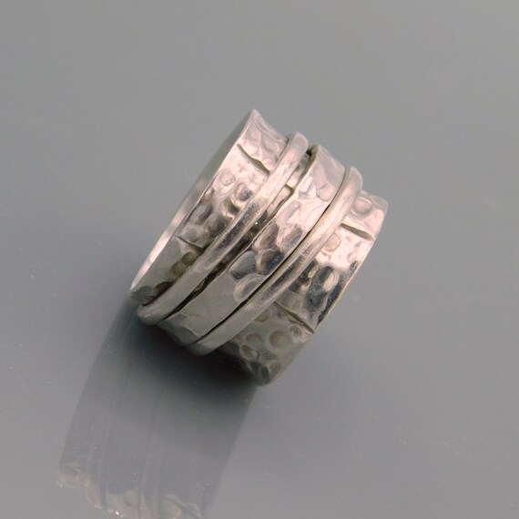 Wonderful Round Shape Natural Turquoise Gemstone 925 Sterling Silver Spinner Ring Texture Handcrafted Ring Wide Band
