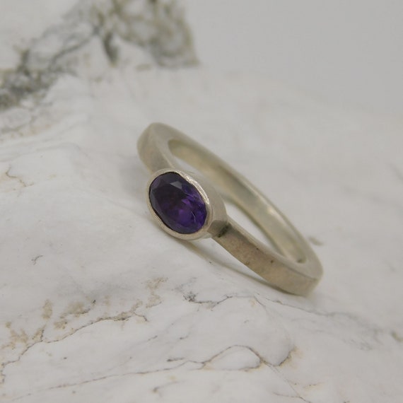 Vintage Sterling Amethyst Ring, Sterling Stacking… - image 3