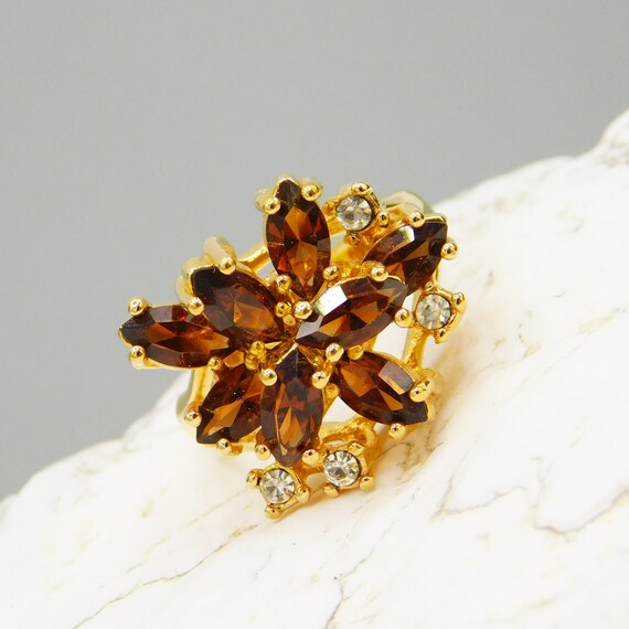 Abstract Rhinestone Cluster Ring, Brown Marquis R… - image 1