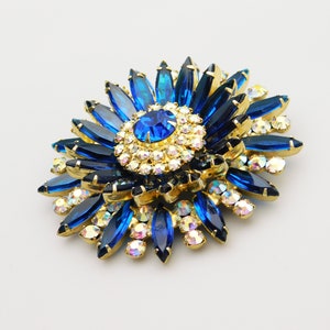 Juliana Starburst Rhinestone Brooch, Huge Juliana Blue Brooch