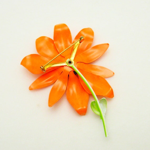 Vintage Orange Flower Brooch Fifties Neon - image 4