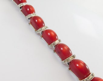 Vintage Kramer Red Moonglow Lucite Rhinestone Bracelet