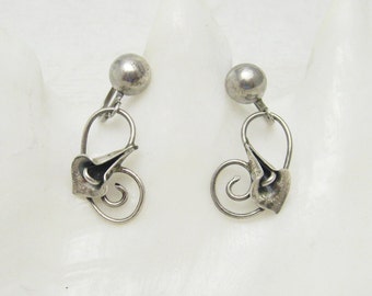 Sterling Calla Lily Earrings Vintage Flower Jewelry