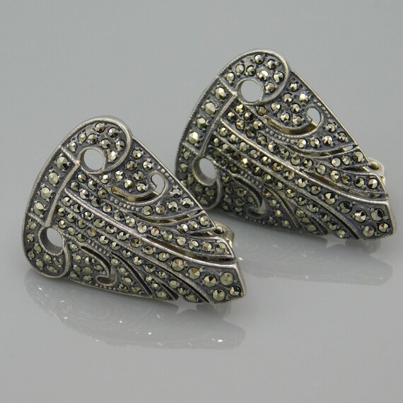 Sterling Deco Marcasite Earrings, Art Deco Earrin… - image 10