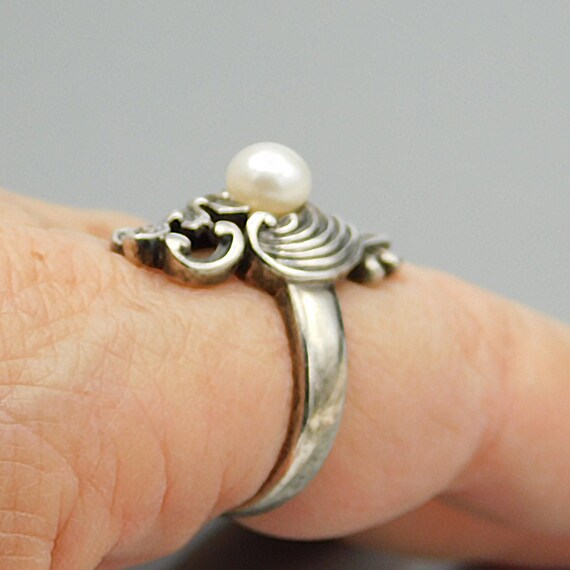 Long Sterling Pearl Ring, Statement Ring - image 7