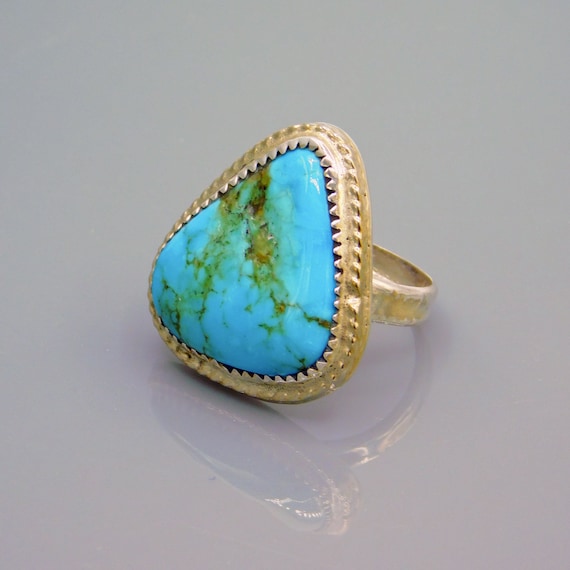 Big Vintage Turquoise Ring, Triangle Turquoise Ri… - image 7