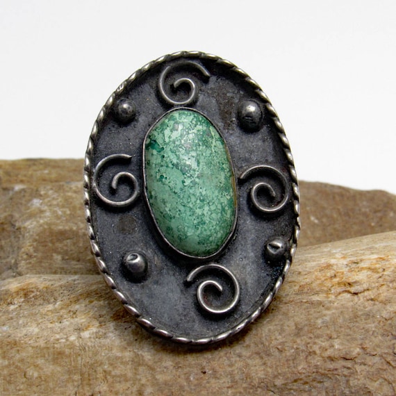 Big Sterling Turquoise Ring: Native American Boho… - image 1